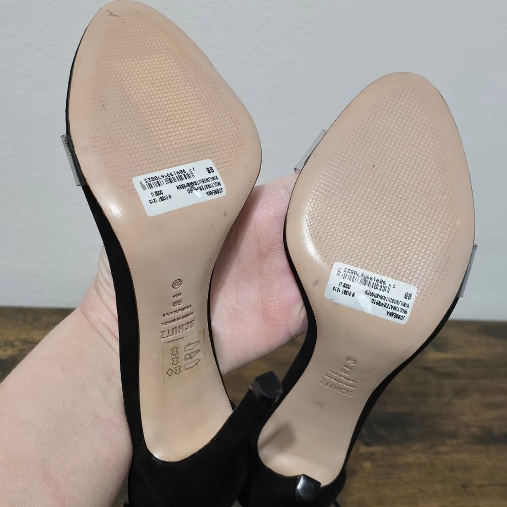 SCHUTZ Josseana Black Nubuck Leather Lace Up Strappy Stiletto Sandal Heels 9 B - Picture 10 of 14